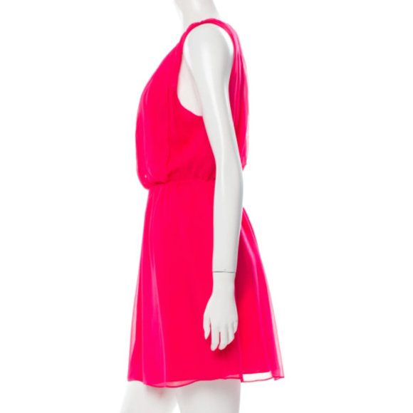 ALICE + OLIVIA Mary Blouson Gathered Tank Dress Pink Silk Mini Dress - Picture 3 of 8